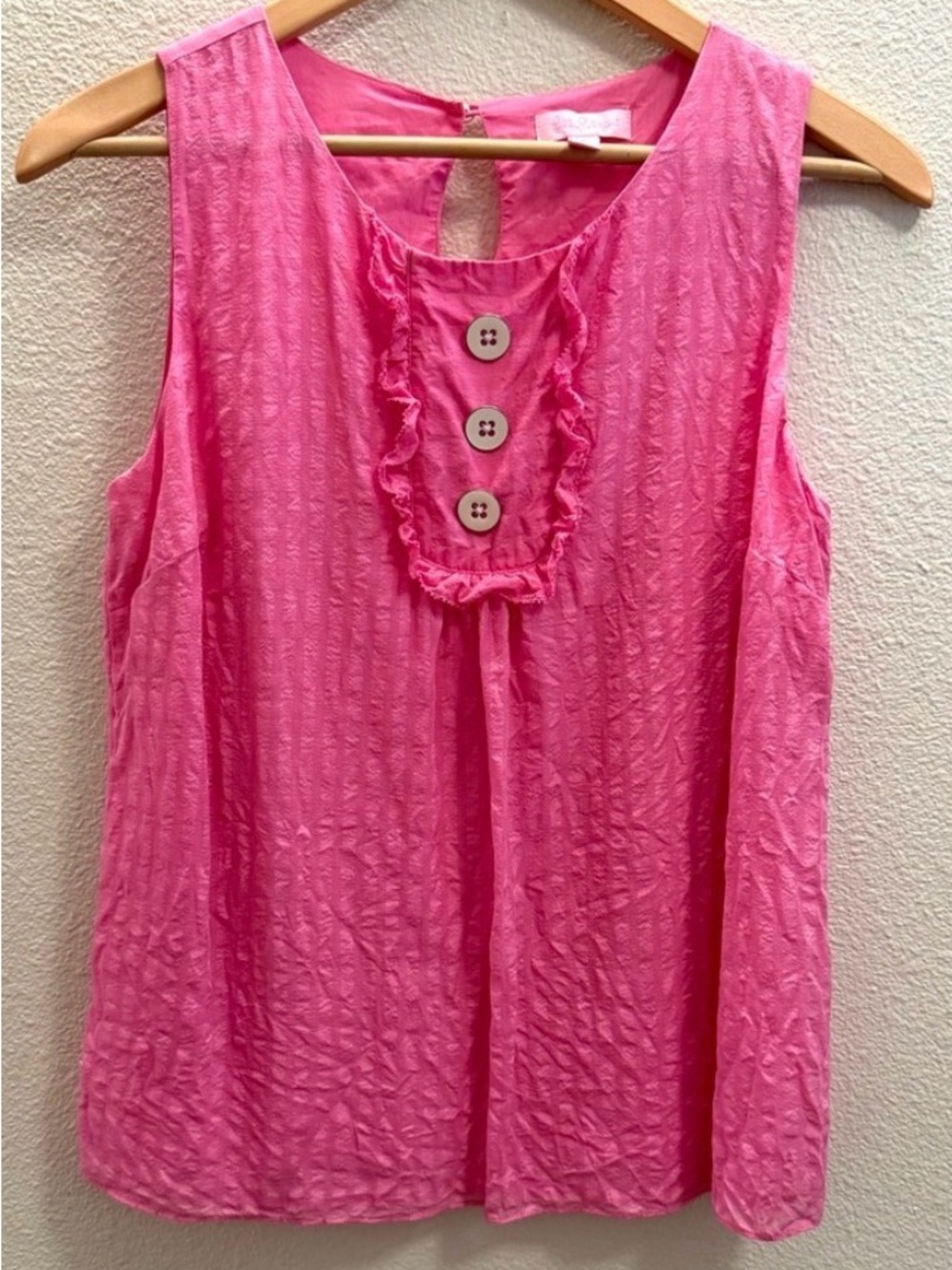 Lilly Pulitzer Pink Ruffle Button Sleeveless Blouse